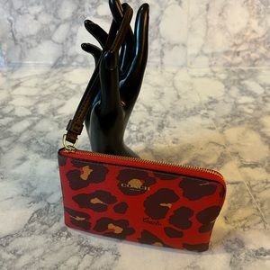 Coach leopard print corner zip wristlet NWT